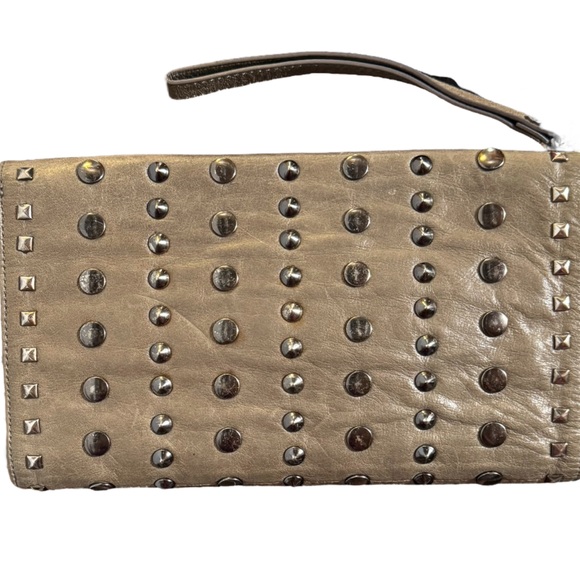 BCBGMAXAZRIA, Wristlet or Clutch, Leather Studded Purse, Taupe, - Picture 2 of 16